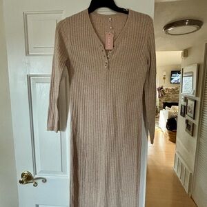 Elegant Long Sleeve Beige Dress